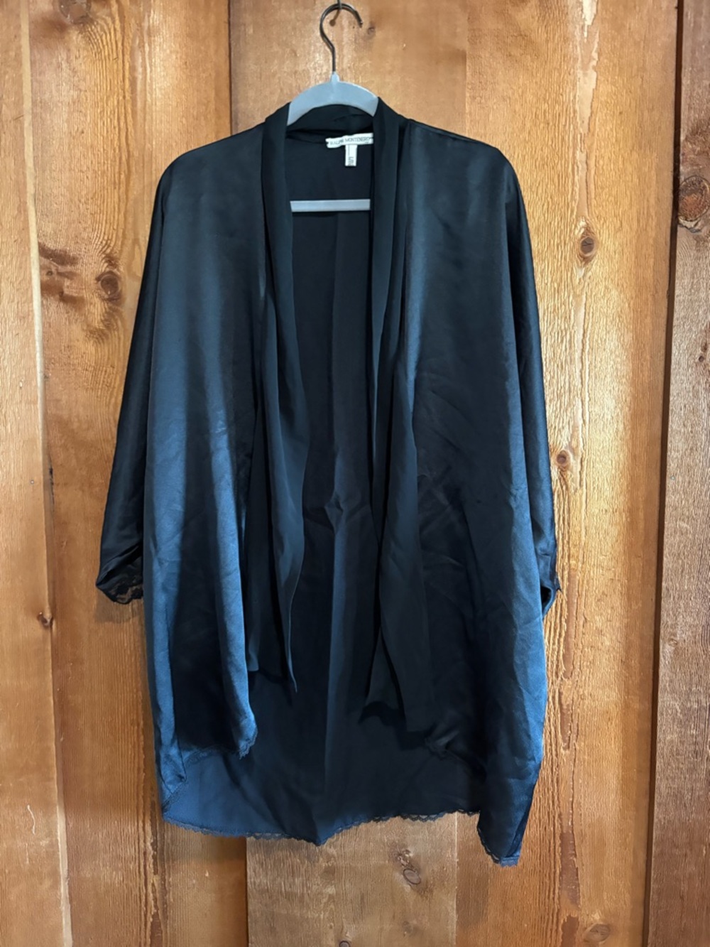 Vintage Ralph Montenero Black Satin Lace Trim Kimono ILGWU Medium